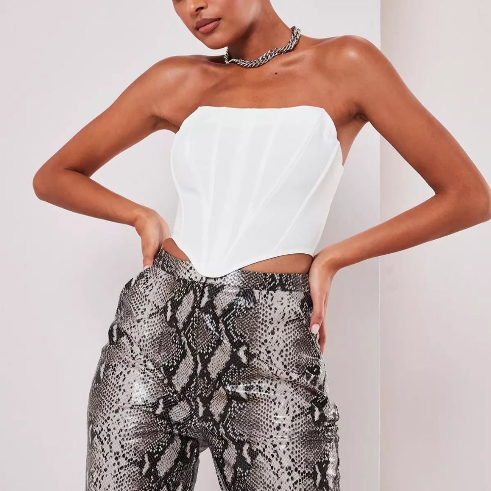 White Scuba Crepe Bandeau Corset Top